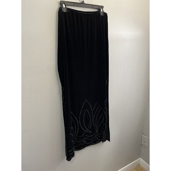 J R Nites By Caliendo Maxi Skirt Women 16 Velvet gothic Black Sequins Sides Slit - Picture 6 of 12